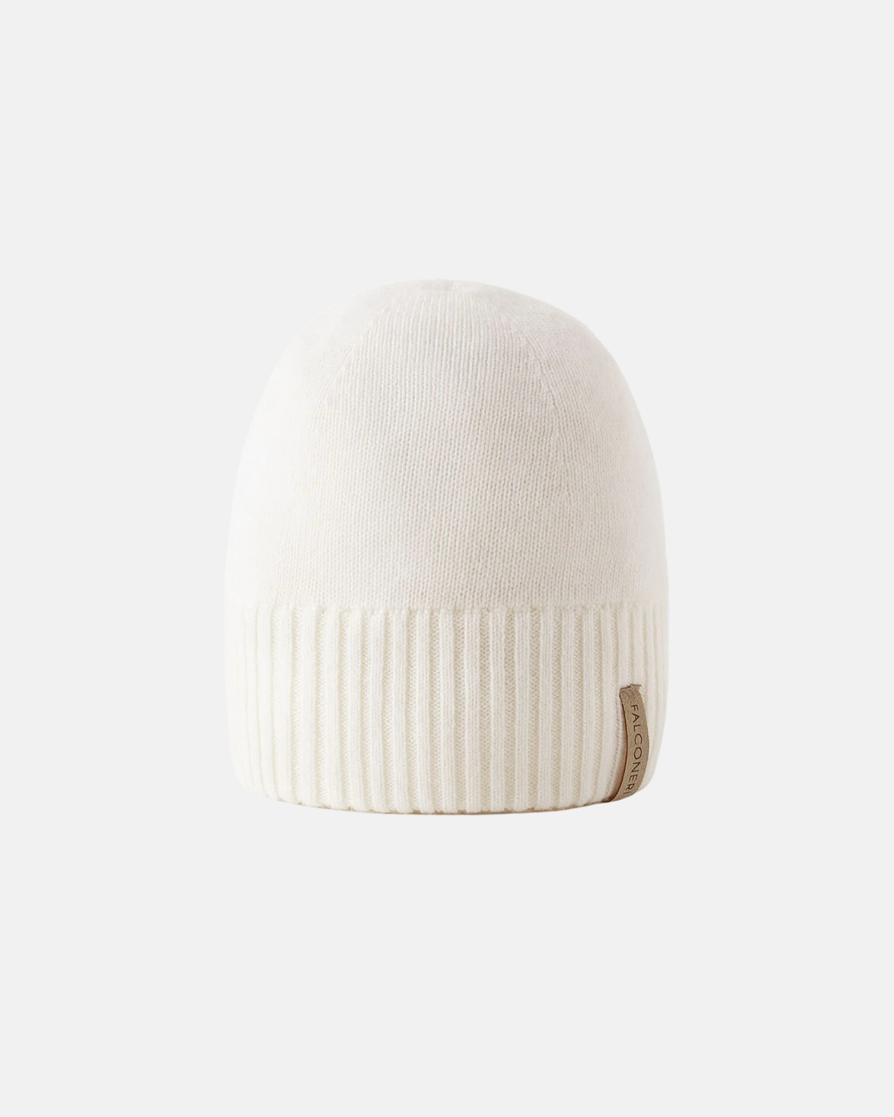 100% Pure Cashmere Ribbed Beanie in Chalk White