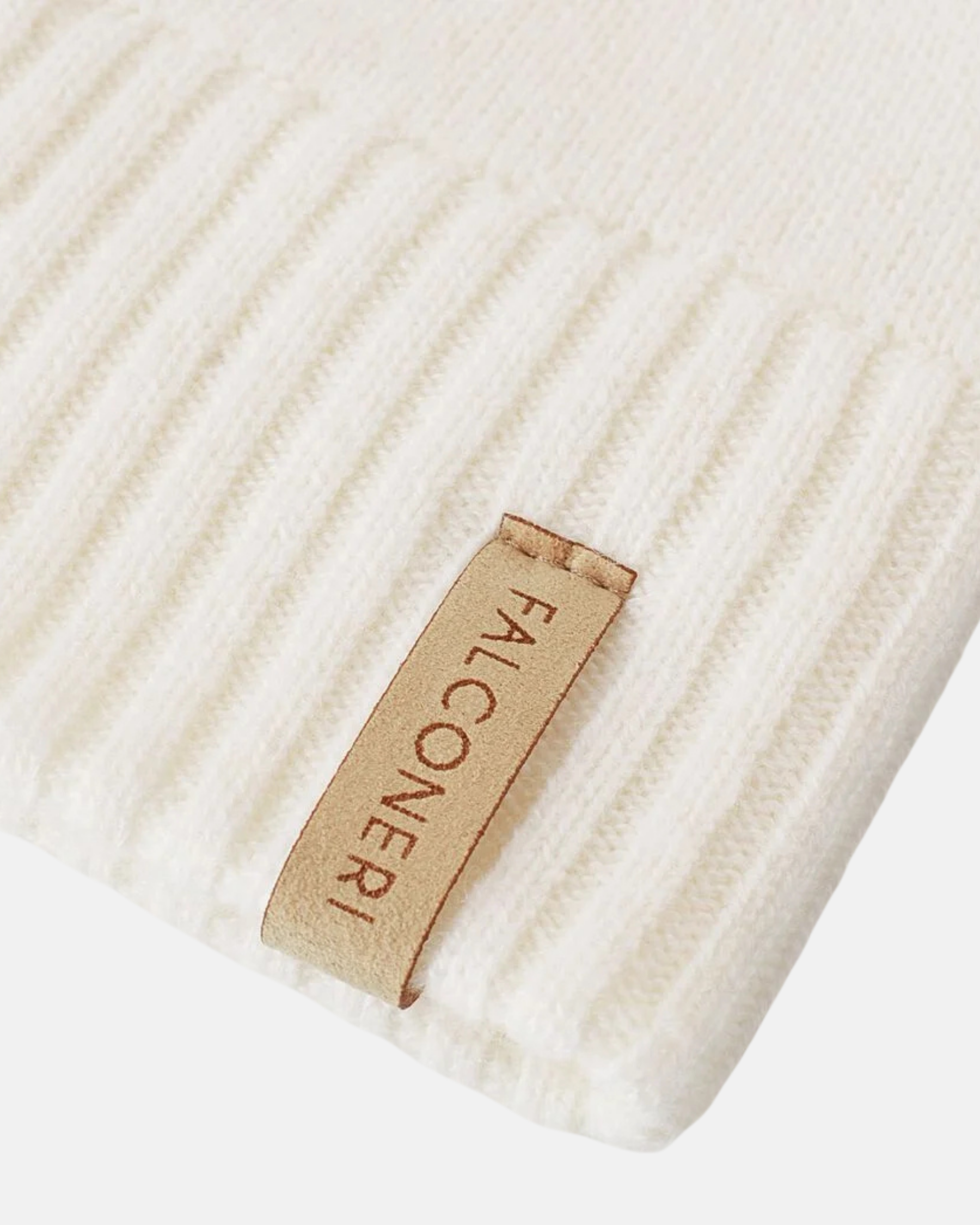100% Pure Cashmere Ribbed Beanie in Chalk White
