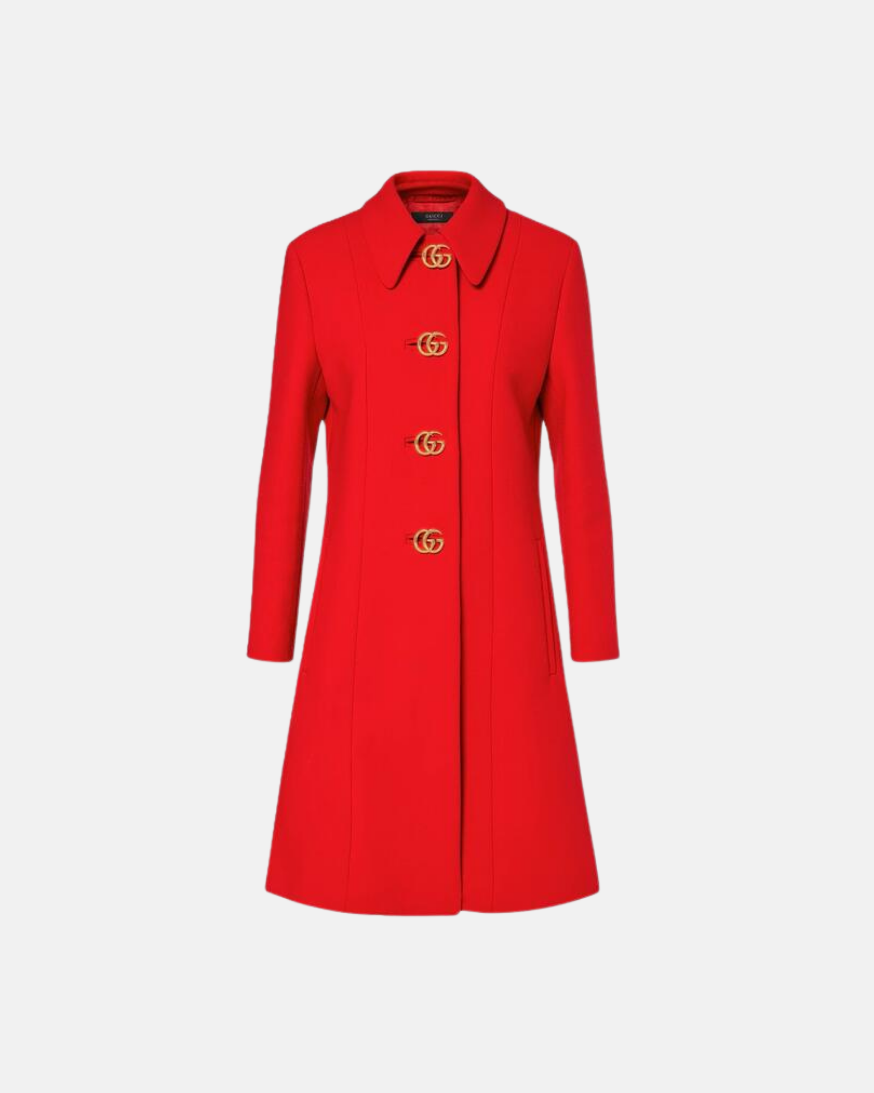 Red Wool Coat with G-Logo Buttons