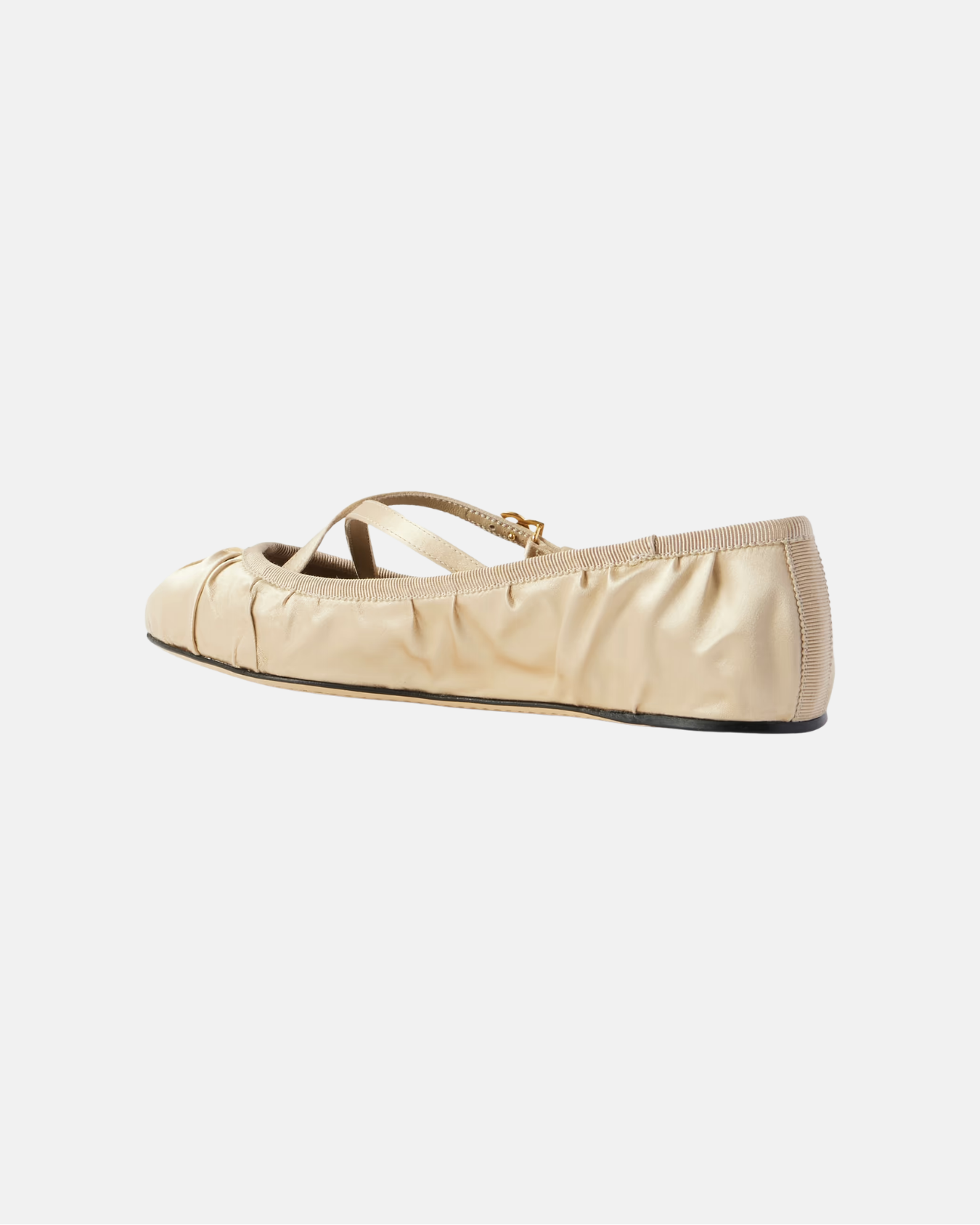 Gatherd satin Mary Jane ballet flats in Cream