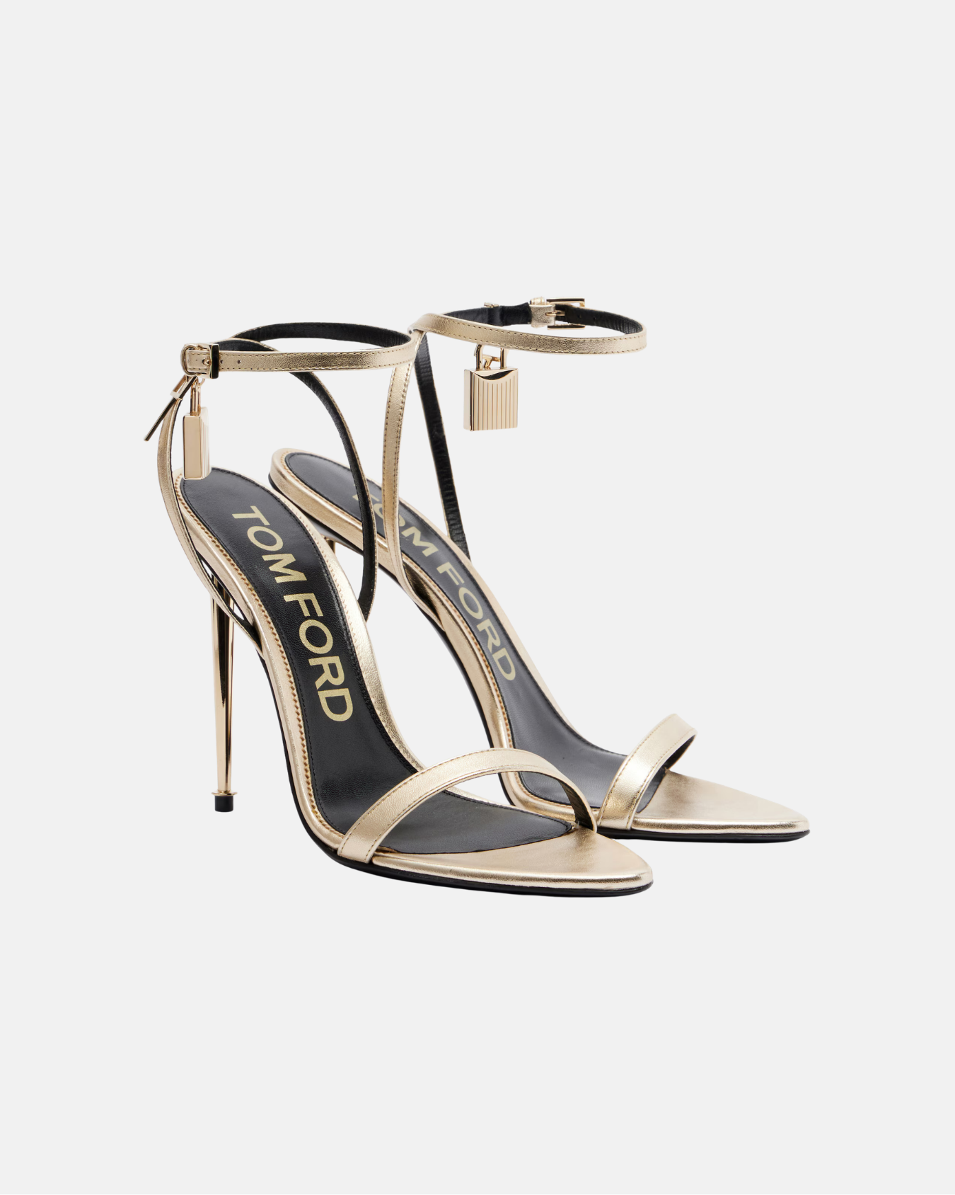 Laminated Padlock Leather Sandals in Gold
