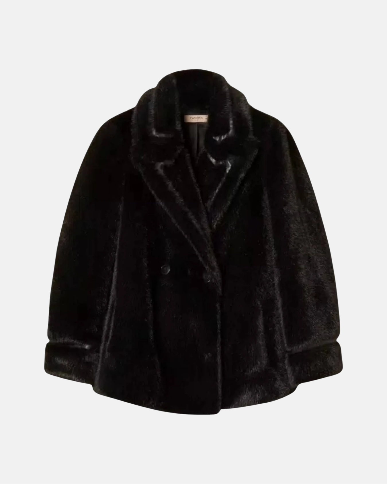 Faux-Fur Double-Breasted Coat Black
