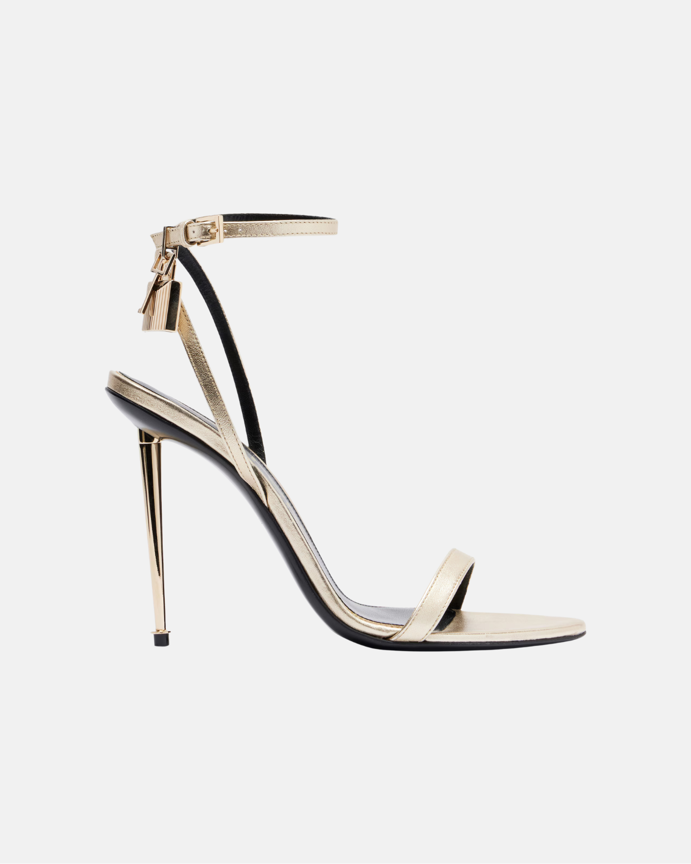 Laminated Padlock Leather Sandals in Gold
