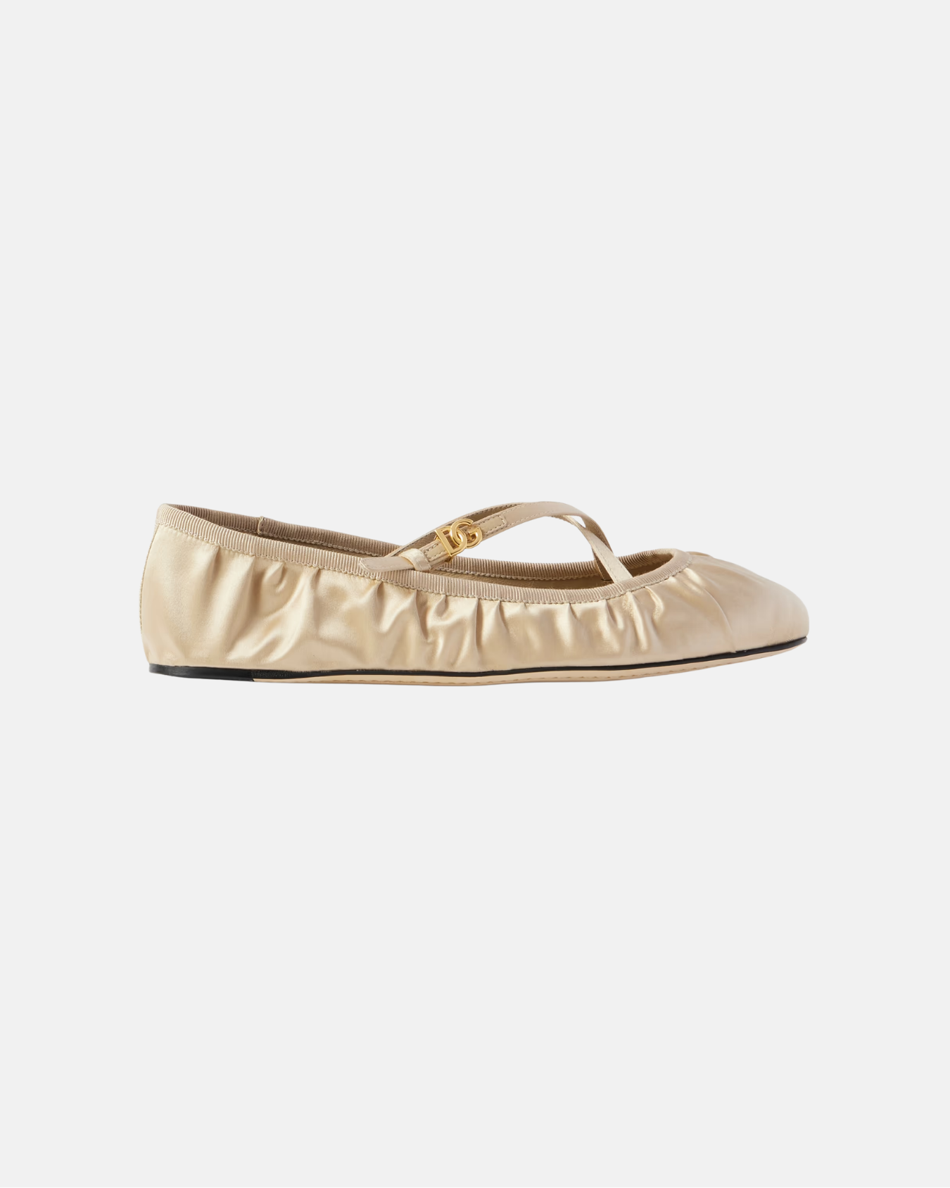 Gatherd satin Mary Jane ballet flats in Cream