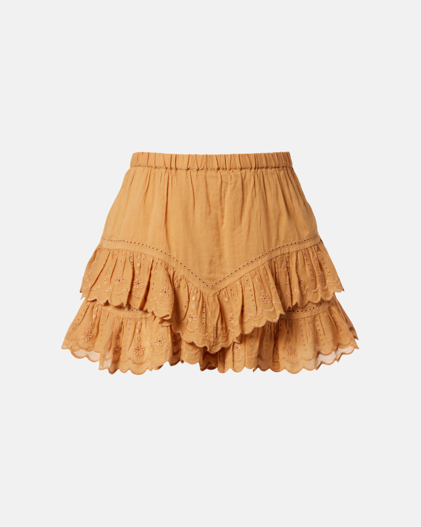 Layle Broderie Anglaise Cotton Shorts in Caramel