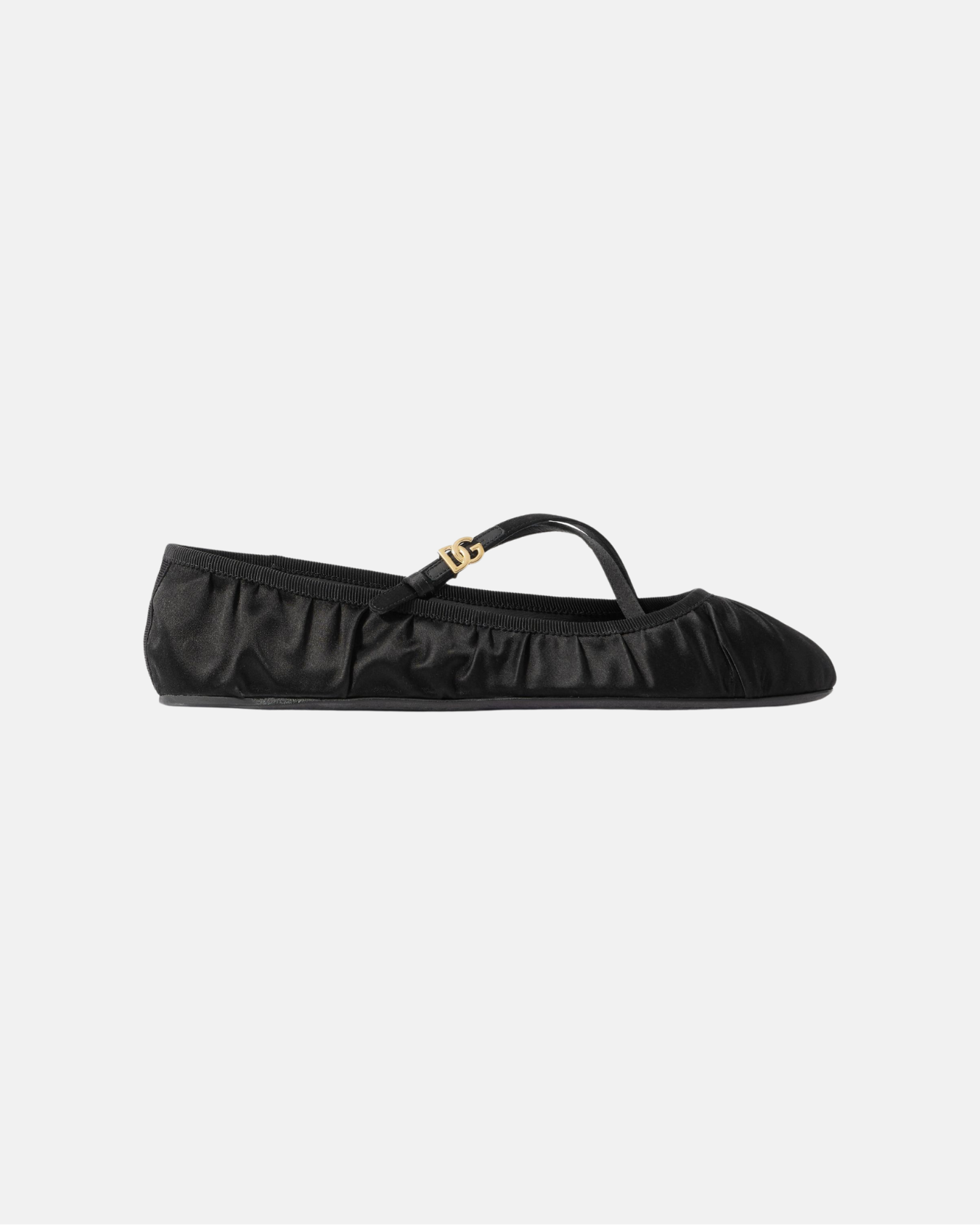 Gatherd satin Mary Jane ballet flats in Black