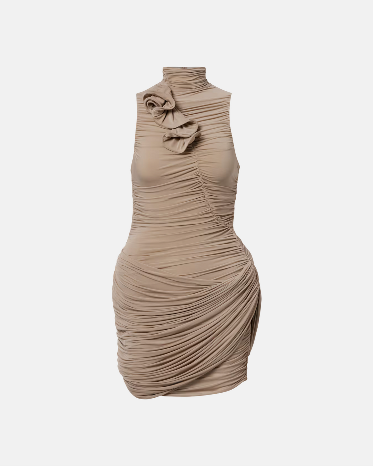 Floral-Appliqué Ruched Minidress