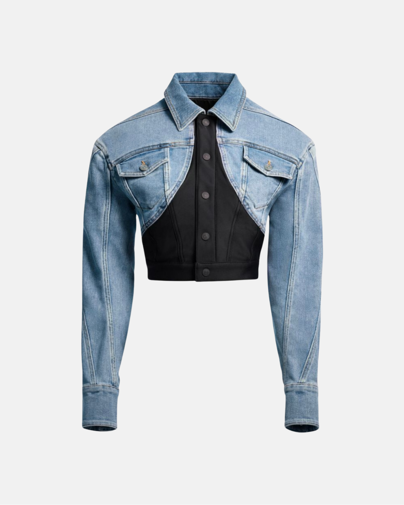 Waist-detail cropped denim jacket