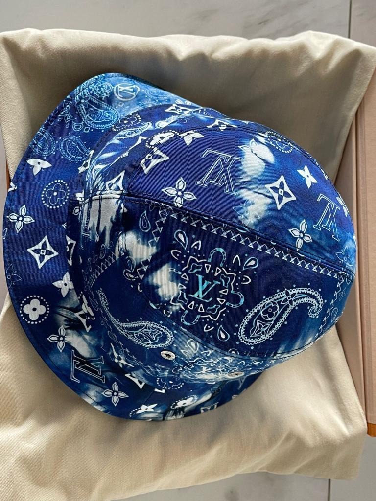 Louis Vuitton Monogram Bandana Reversible Bucket Hat Bleached Blue for Women
