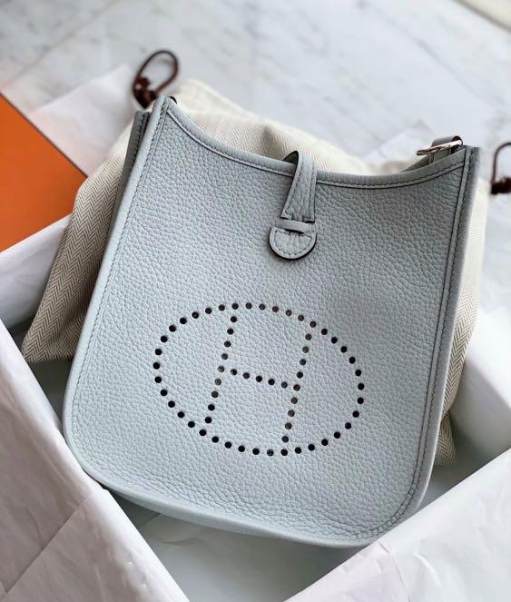 Women :: Bags :: Hermès Mini Evelyne Blue Pale/Gris Etain - The Real Luxury