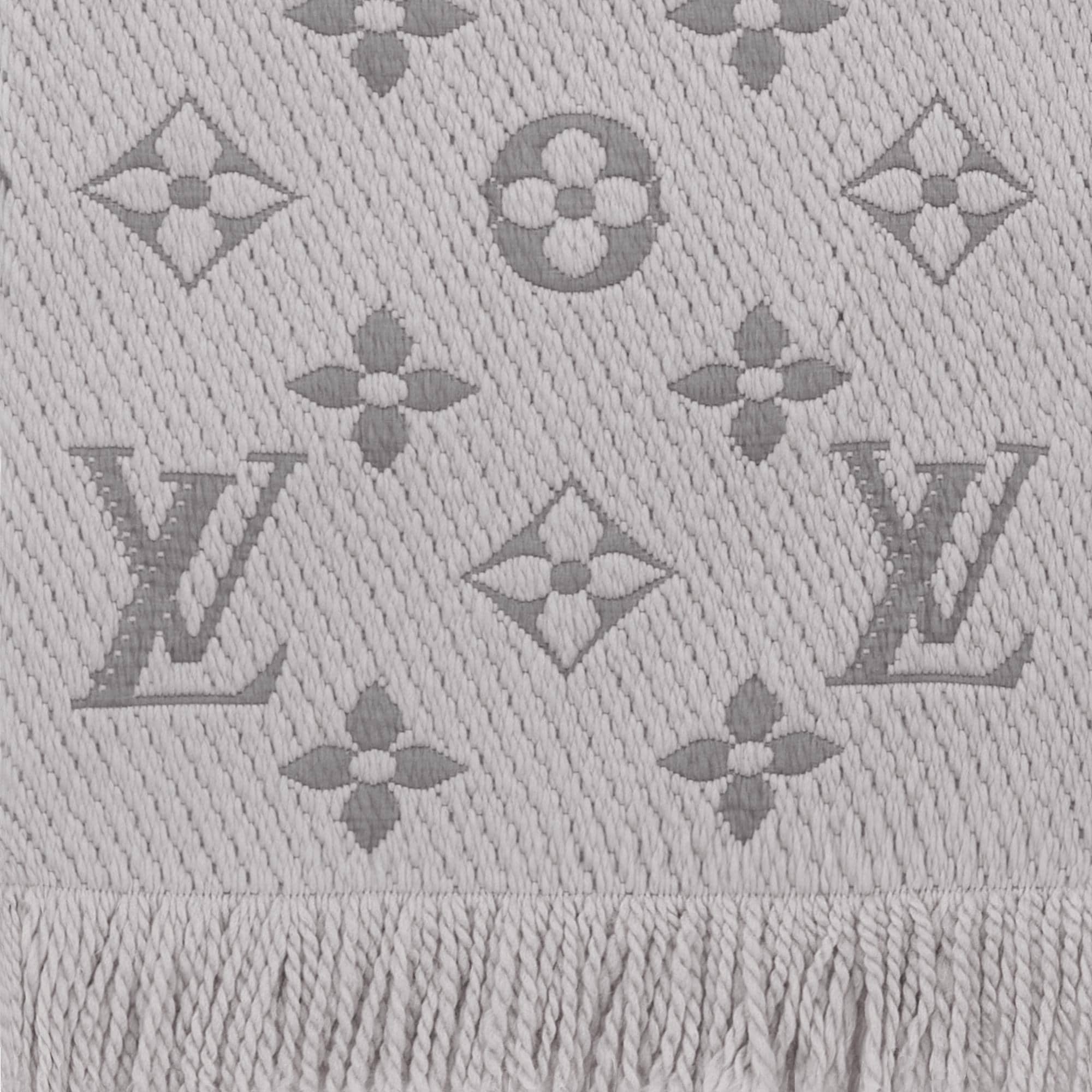 LOUIS VUITTON Wool Silk Logomania Scarf Pearl Grey 405281