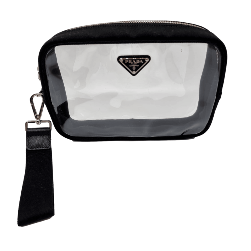 Prada 2020 Wristlet Clutch Bag Clear Pvc Black