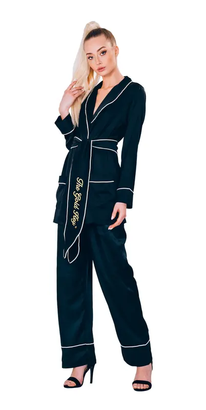 The Gold Key Black Satin Belt Pajama