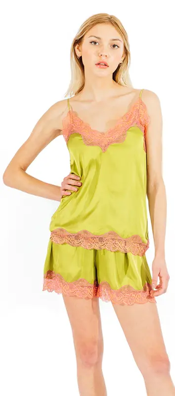 The Gold Key Dalhia Cami Set - Green Nightwear