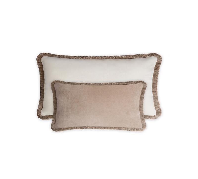 Lo Decor Beige Velvet With Fringes Set of 2