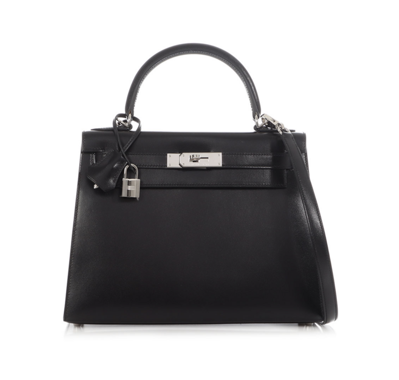 Hermès Black Box Calf Sellier Kelly 28 Bag with Palladium Hardware