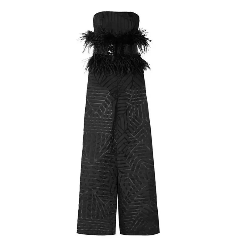 SemSem Feather and Sequin Embellished Devoré - Organza Jumpsuit