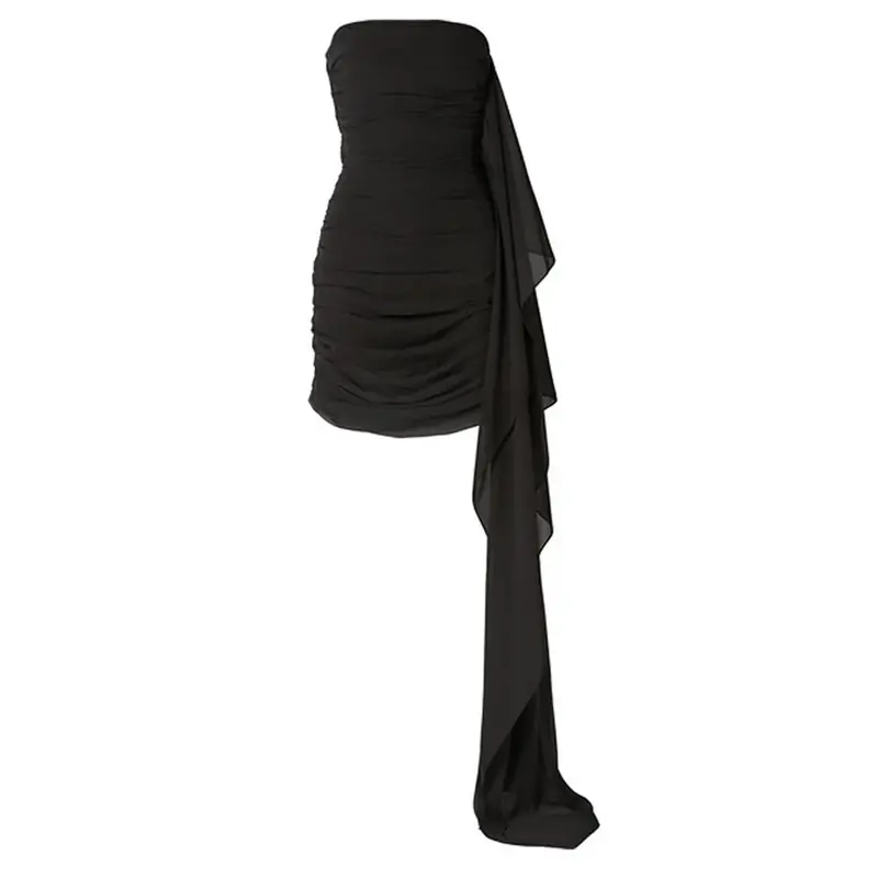 SemSem Strapless Draped Ruched Mini Dress