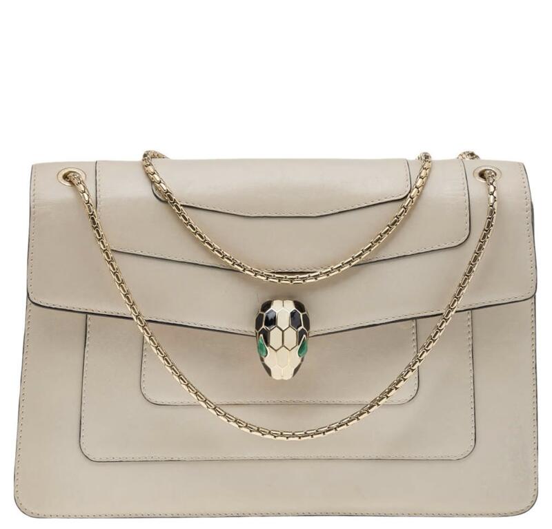 Bvlgari Cream Leather Medium Serpenti Forever Shoulder Bag