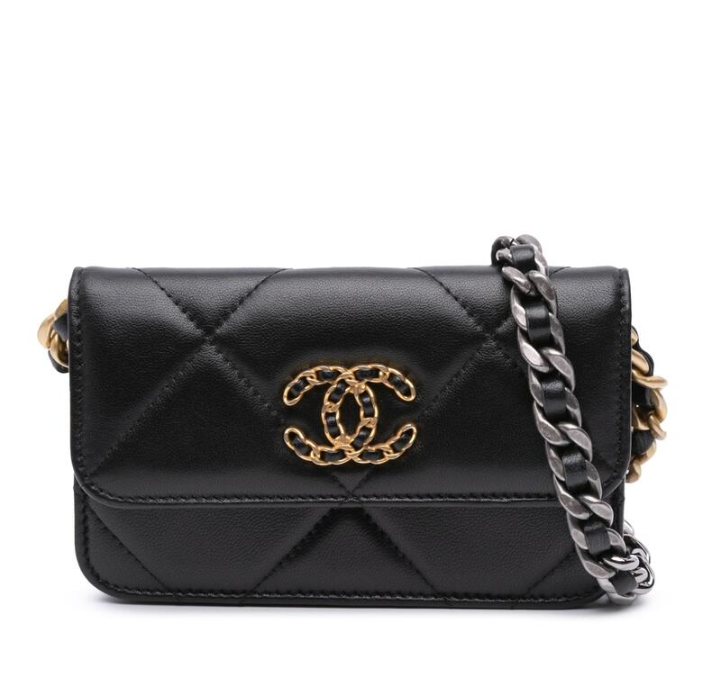 Chanel Lambskin 19 Flap Coin Purse With Chain