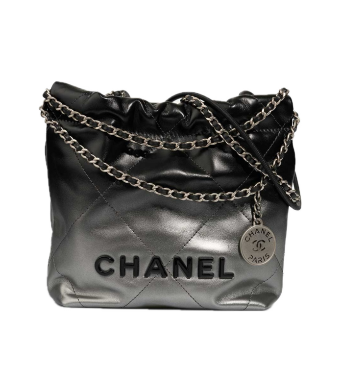 Chanel Mini 22 Black and Silver Ombre with Aged Silver Hardware