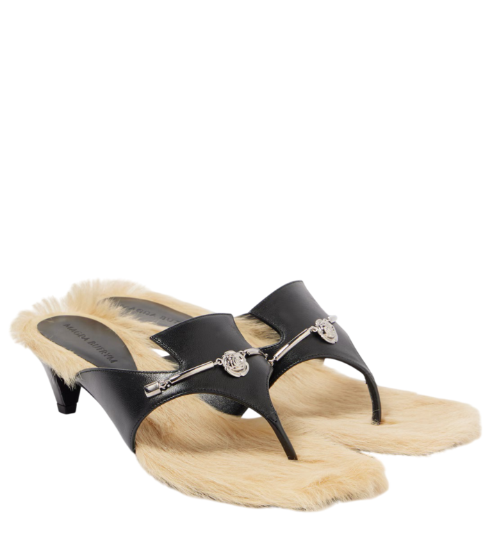 Magda Butrym Shearling-Trimmed Leather Sandals
