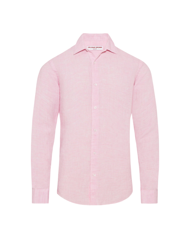 Orlebar Brown Giles Lightweight Linen Shirt in Pink