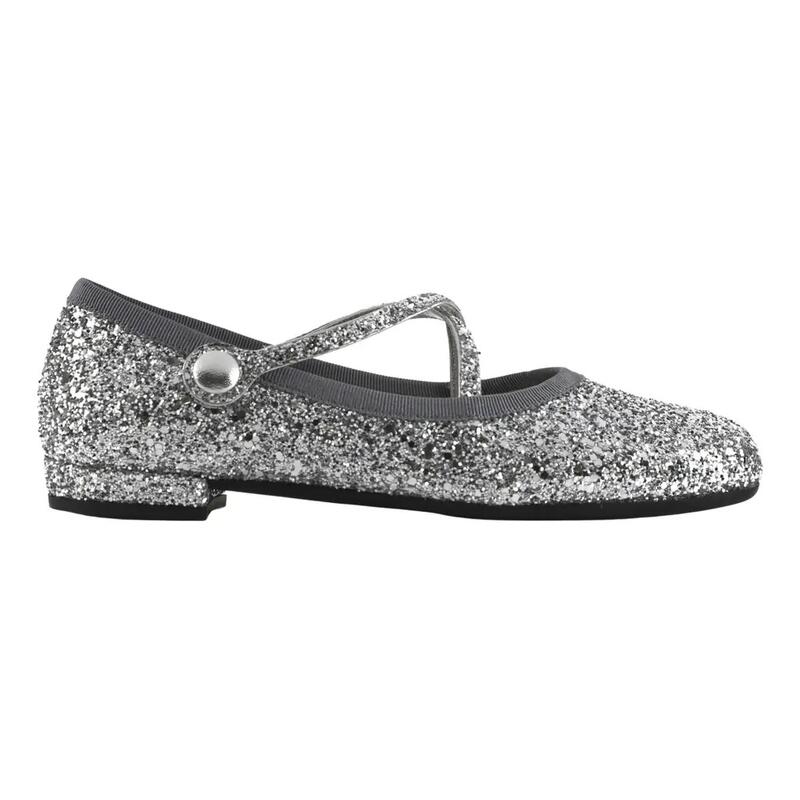 Miu Miu Silver Glitter Ballet Flats with Criss-cross Straps
