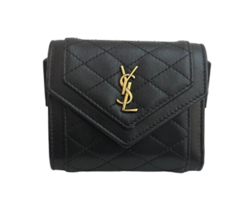 Saint Laurent Gaby small envelope wallet in black quilted lambskin leather