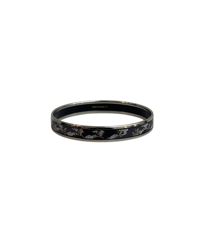 Hermes Printed Enamel Narrow Bangle bracelet in the Grand Apparat design in silver