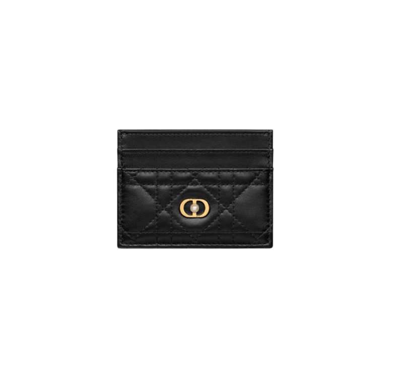 Dior Jolie freesia card holder with pearl in black Cannage lambskin