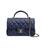 Chanel Mini Flap Bag with Top Handle in Navy Blue Lambskin