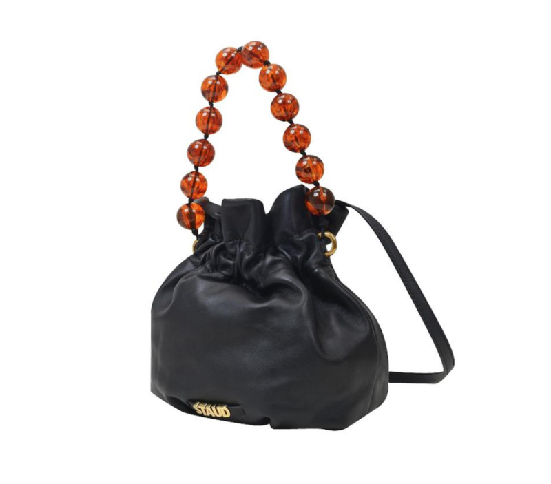 STAUD Grace leather crossbody bag in black with resin bead handle