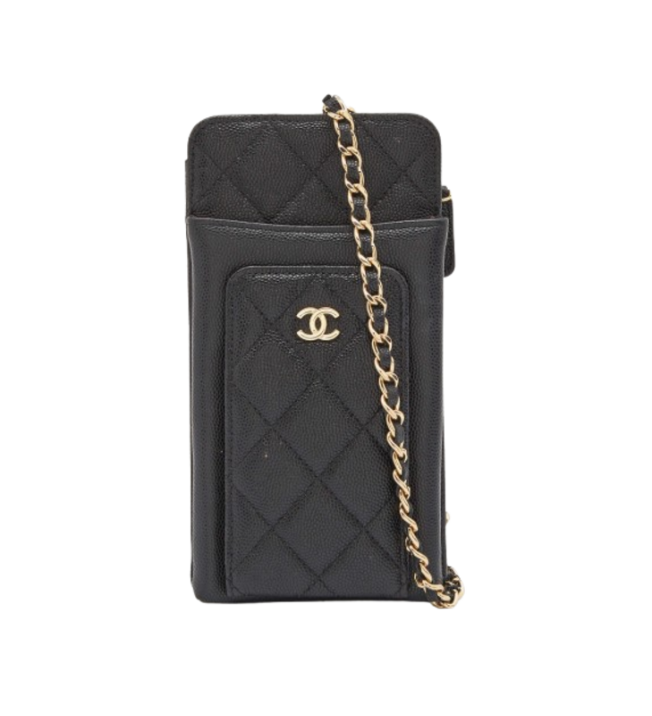 Chanel Quilted Caviar Leather O-Phone Holder Crossbody Bag in Black
