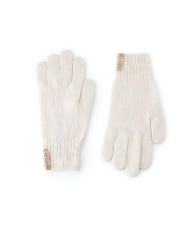 Falconeri 100% Pure Cashmere Knit Gloves in Chalk White