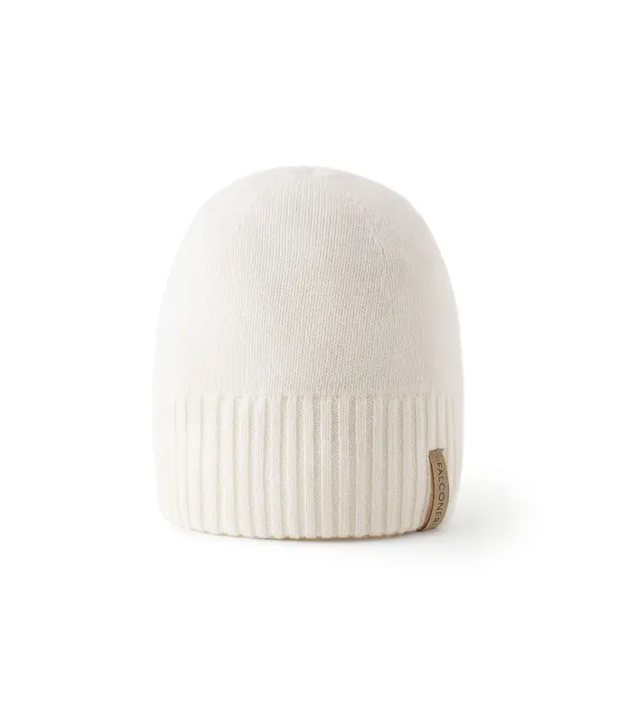 Falconeri 100% Pure Cashmere Ribbed Beanie in Chalk White