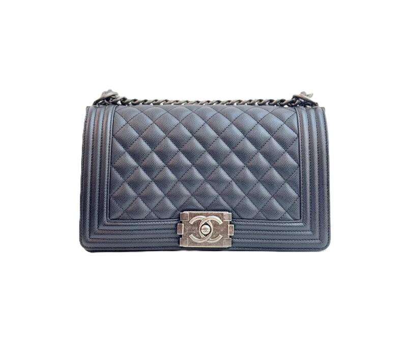 Chanel Boy Bag in Black Caviar Leather Old Medium
