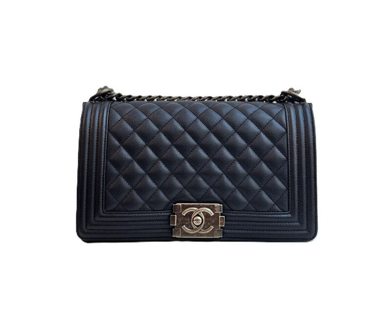 Chanel Boy Bag in Black Caviar Leather Old Medium