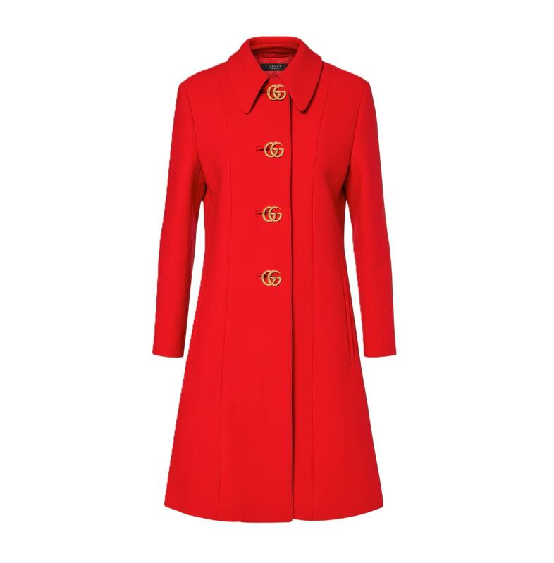 Gucci Red Wool Coat with G-Logo Buttons