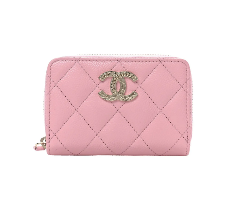 Chanel Leather Quilted CC Zip Coin Purse in Pink