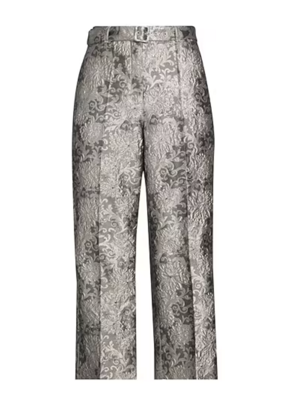 'S Max Mara Grey Floral Jacquard Straight Trousers