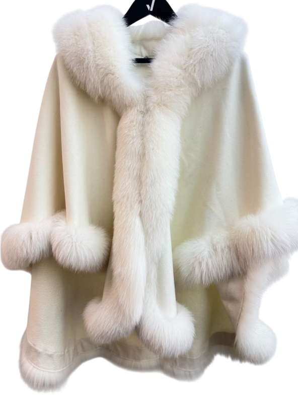 Artisan Furrier Cashmere Cape With Fur Trim