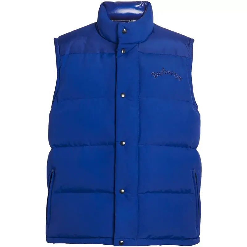 Burberry Quilted Vest with Embroidered Logo in Blue