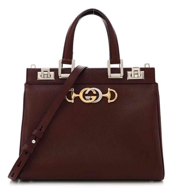 Gucci Zumi Small Top Handle Tote in Burgundy Grainy Leather