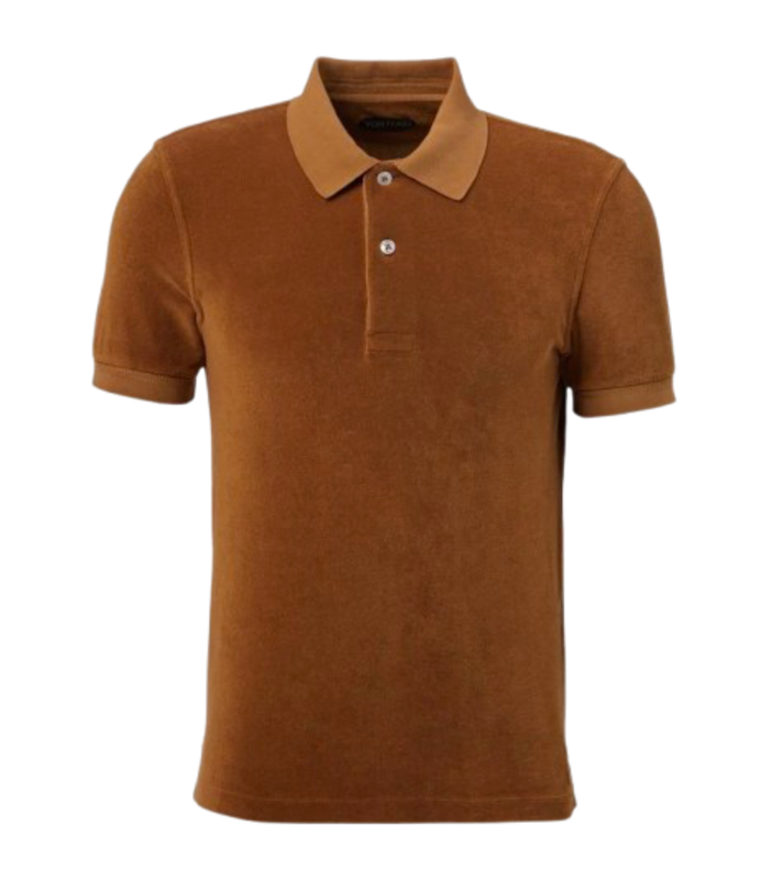 Tom Ford Cotton-Blend Terry Polo Shirt in Brown