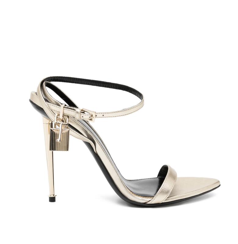 Tom Ford Laminated Padlock Leather Sandals in Gold