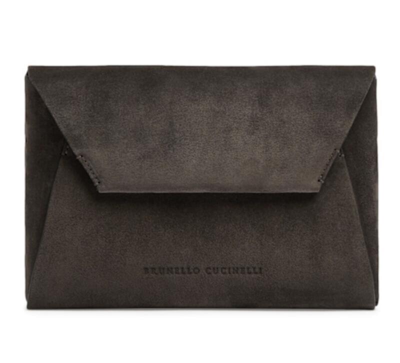 Brunello Cucinelli Suede Envelope Clutch Bag in Brown