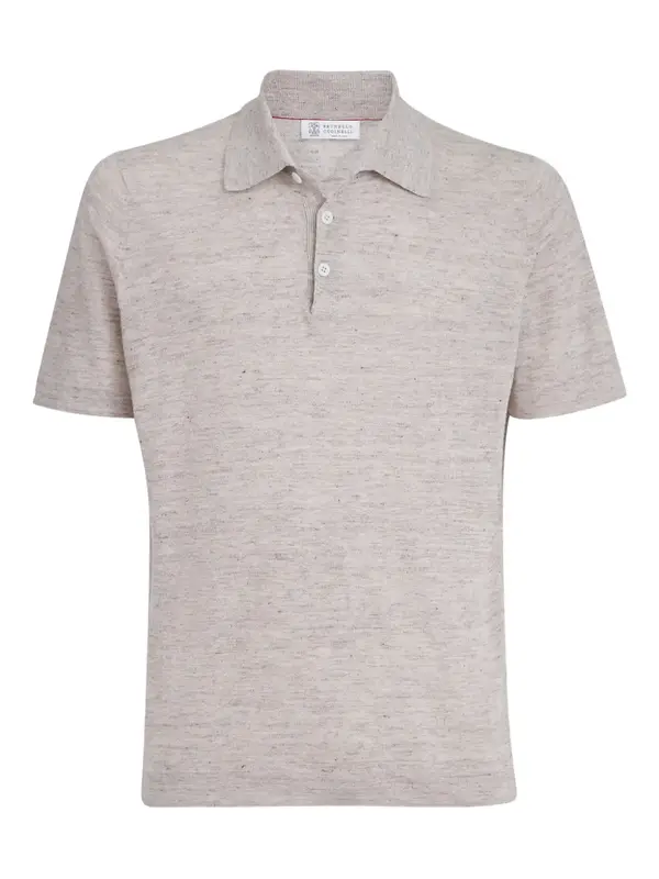 Brunello Cucinelli Linen and Cotton-Blend Knit Polo Shirt in Beige