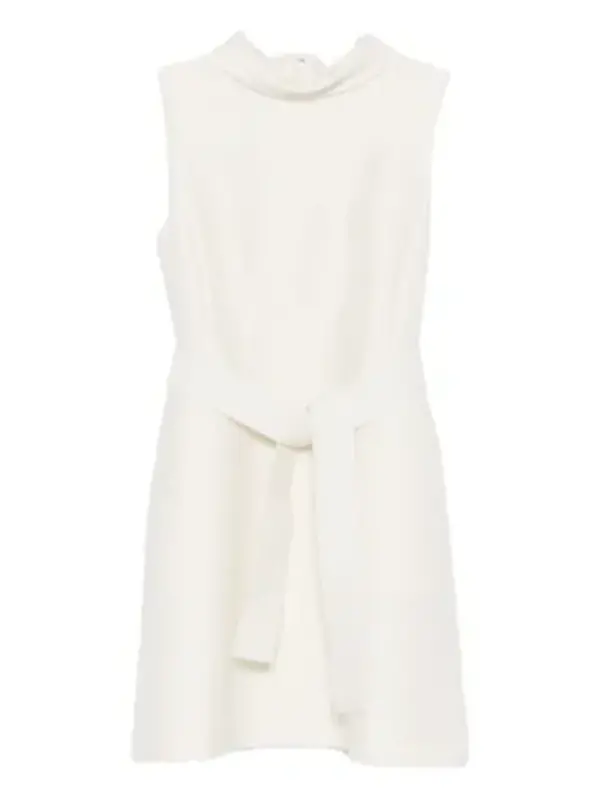 Curiel High-neck Belted Mini Dress in White